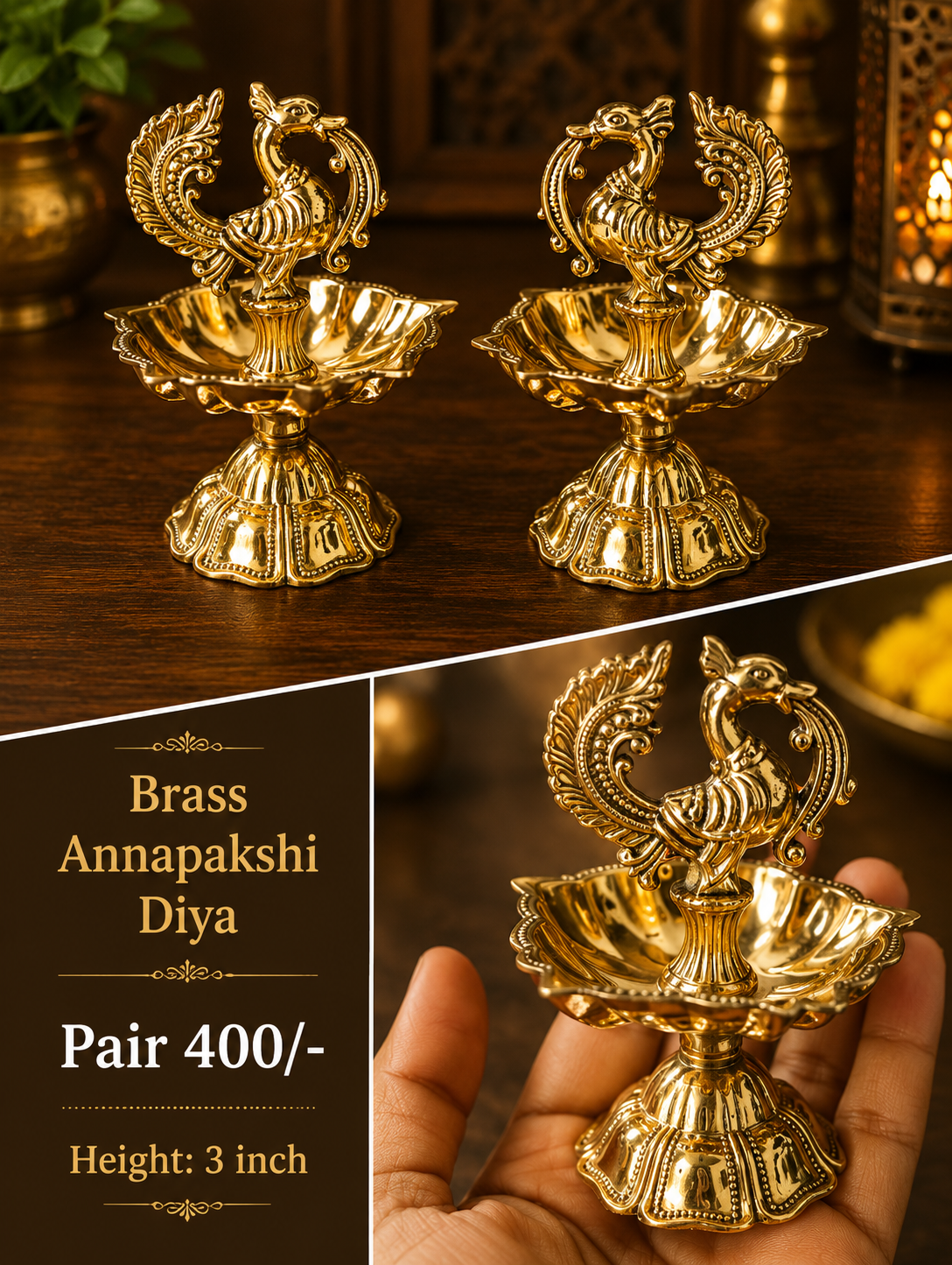 Brass Annapakshi Diya Pair