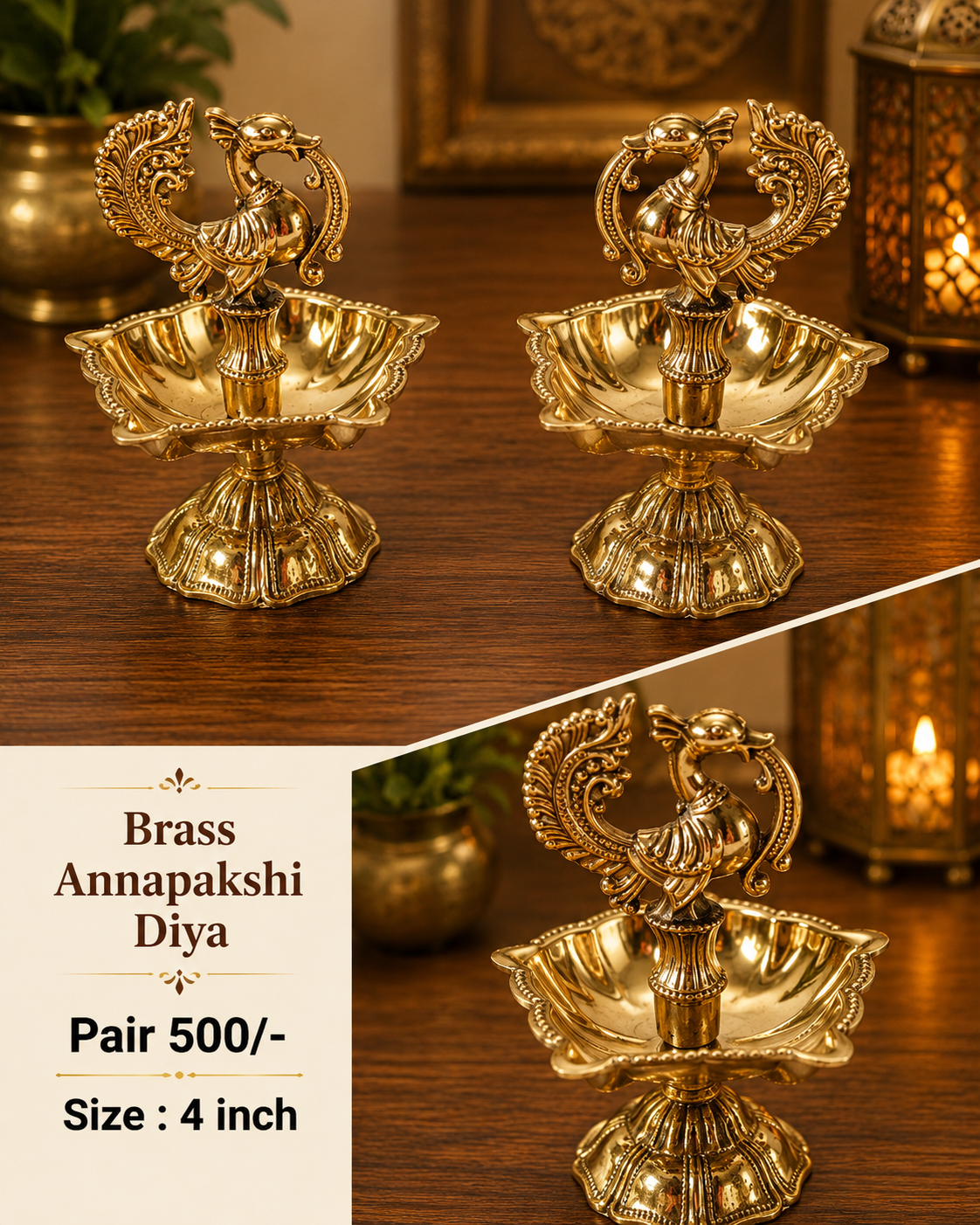 Brass Annapakshi Diya Pair